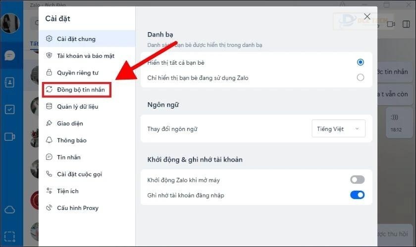 Chọn Đồng bộ tin nhắn