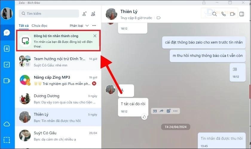 Cách bật đồng bộ tin nhắn Zalo