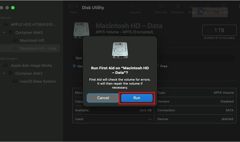 Click vào RUN để bắt đầu quá trình kiểm tra và sửa lỗi