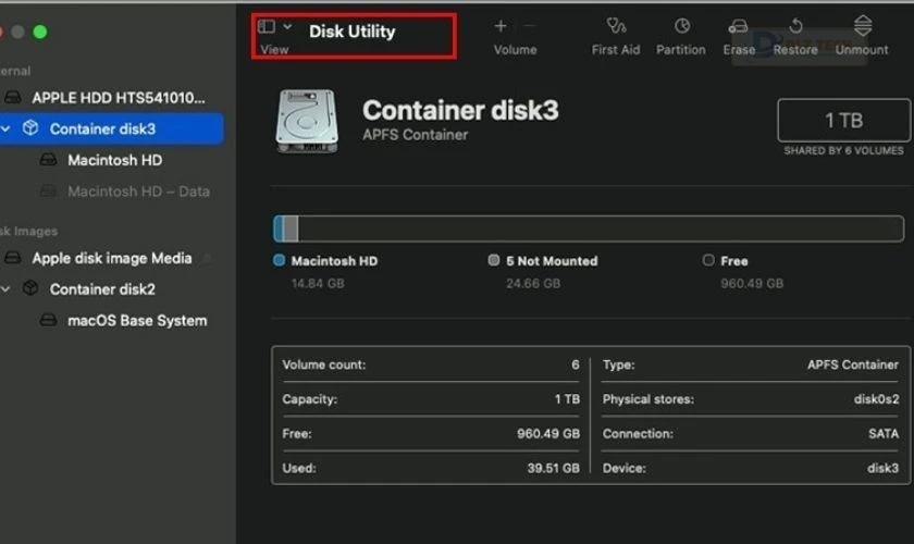 Truy cập vào Disk Utility và chọn ổ cứng bạn muốn kiểm tra
