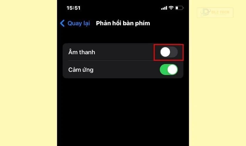 gạt cần chuyển sang màu xám để tắt âm bàn phím