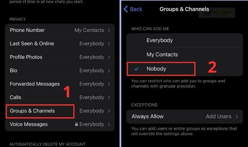 Như vậy là bạn đã thành công ngăn người khác thêm bạn vào các hội nhóm trên Telegram rồi