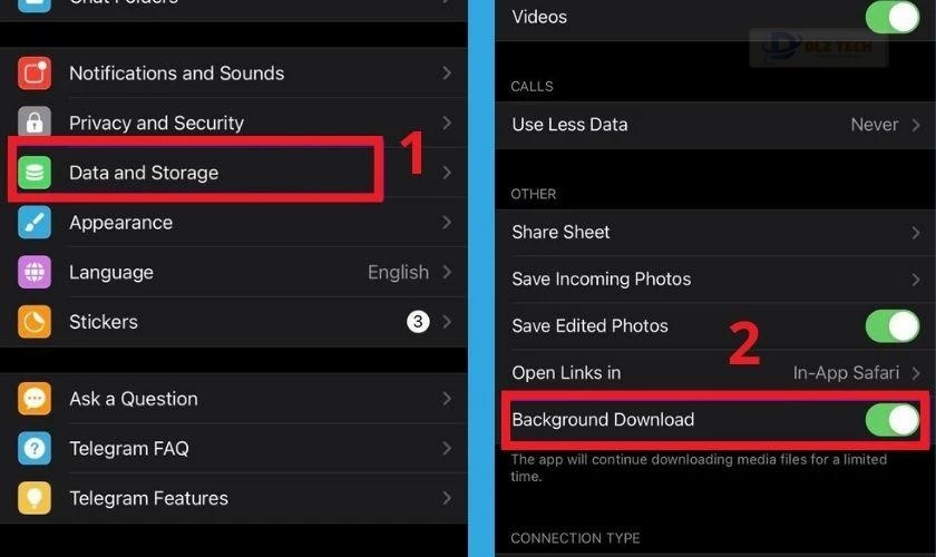 Bật tải xuống trong nền để sửa lỗi Telegram không tải video