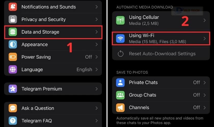Chọn tùy chọn Data and storage