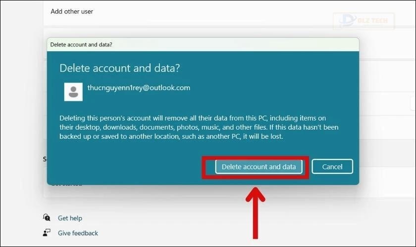 Tiếp tục chọn vào Delete account and data