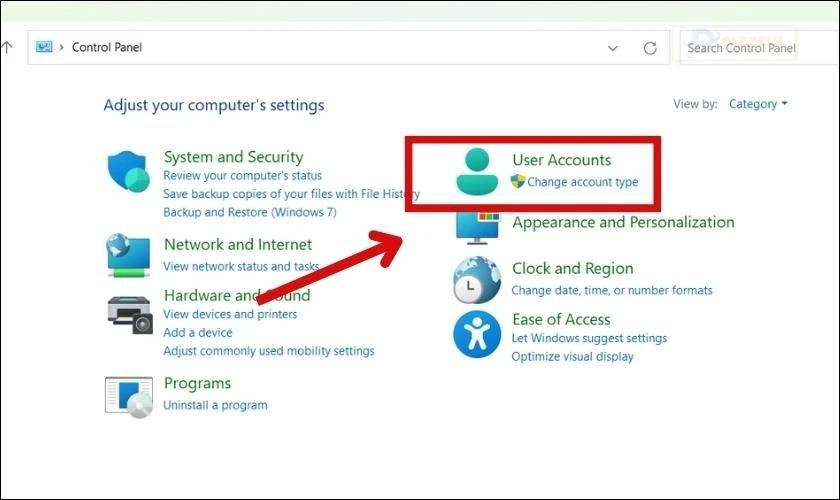 Chọn User Accounts