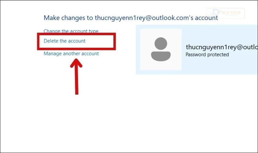 Chọn Delete the account