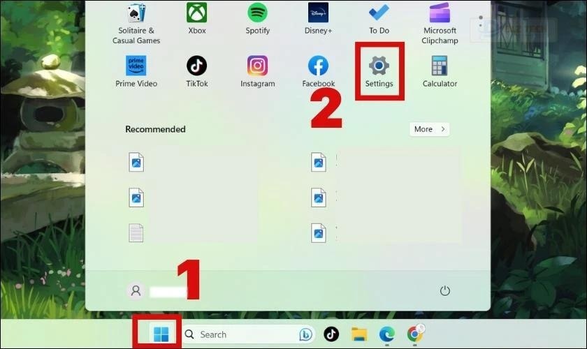 Nhấn vào Windows chọn vào Settings