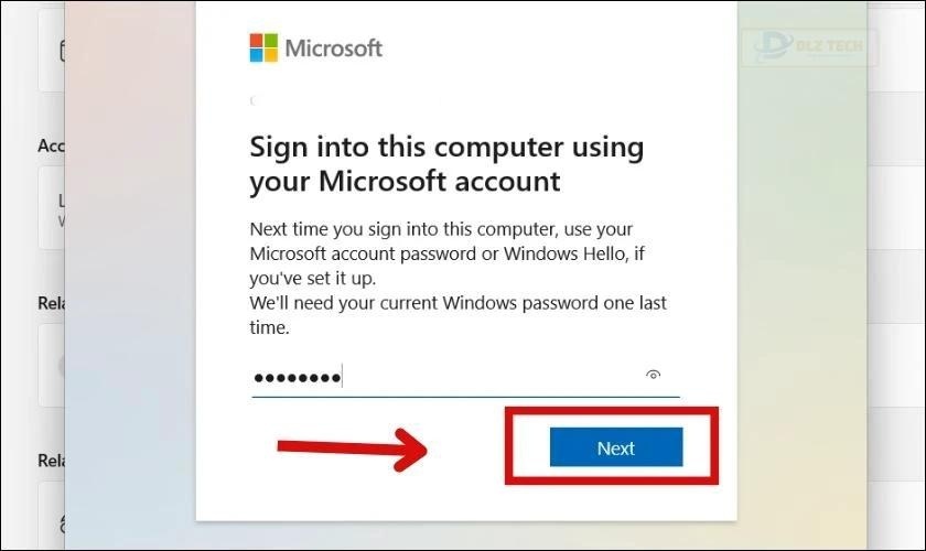 Tiến hành đăng nhập để thay đổi tài khoản Microsoft trên Windows
