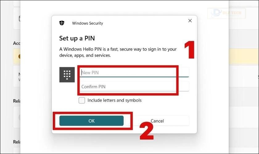 Tiến hành set up lại mã pin và nhấn Ok