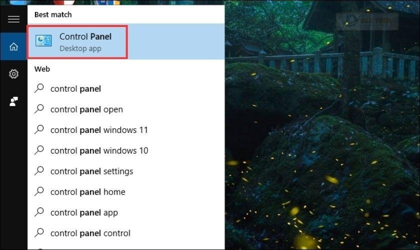 Bạn bấm vào thanh tìm kiếm, sau đó tìm và truy cập vào mục Control Panel