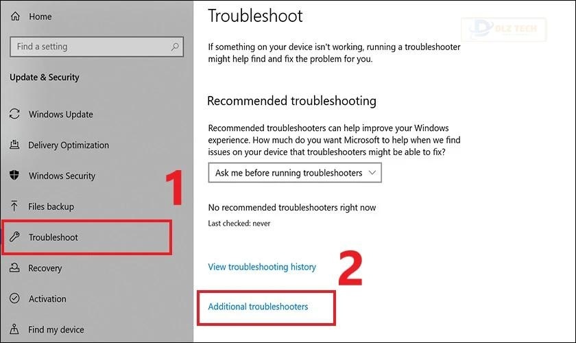 Chọn Troubleshoot và Additional troubleshooters