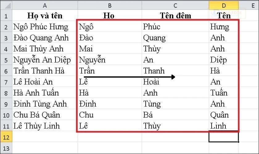 tách chữ trong excel