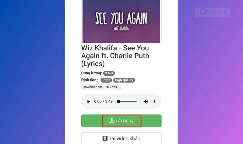 Chọn tải ngay file về Zing MP3