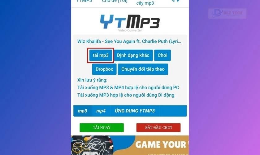 Tải nhạc từ YouTube về Zing MP3 bằng YTMP3