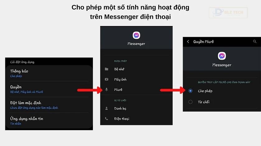Cho phép Messenger truy cập quyền microphone và camera