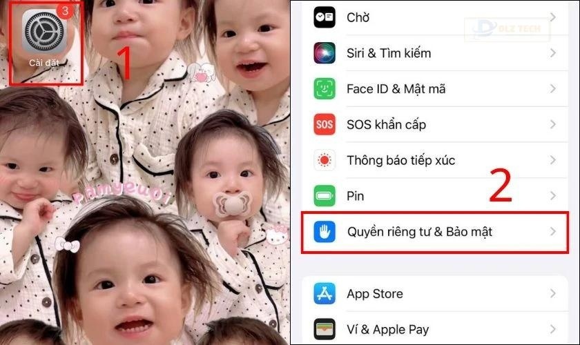 Mở ứng dụng Cài đặt rồi vào phần Quyền riêng tư và bảo mật