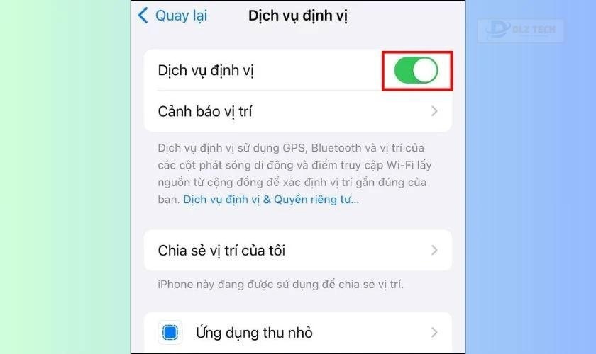 Mở lại Dịch vụ định vị để khởi động lại GPS