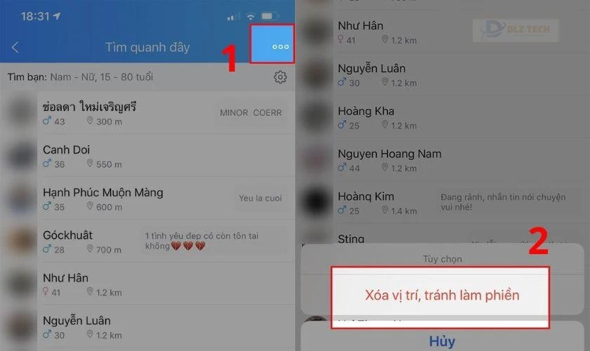 Nhấn vào biểu tượng 3 chấm góc trên bên phải rồi nhấn Xóa vị trí, tránh làm phiền