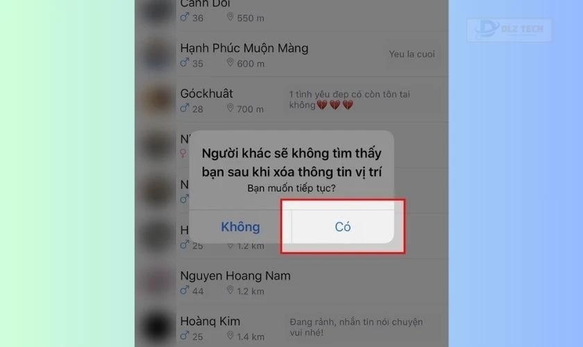 Nhấn Có là bạn đã hoàn toàn tắt tính năng Tìm quanh đây trên Zalo
