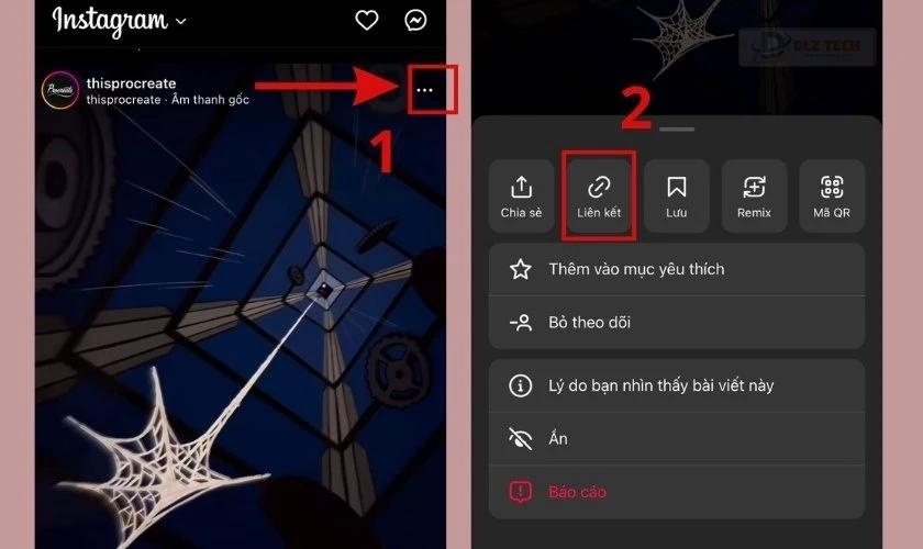 lấy liên kết trên instagram