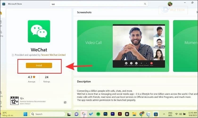 Nhấn Install để tải Wechat