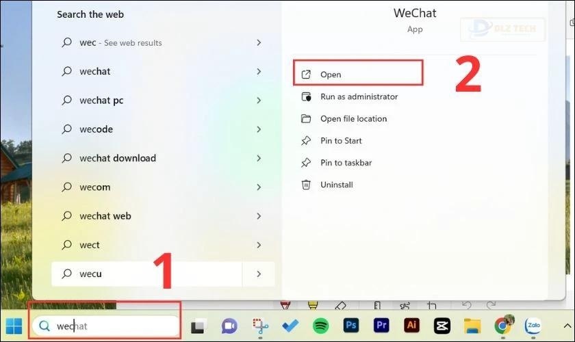 Tìm kiếm Wechat trong thanh công cụ