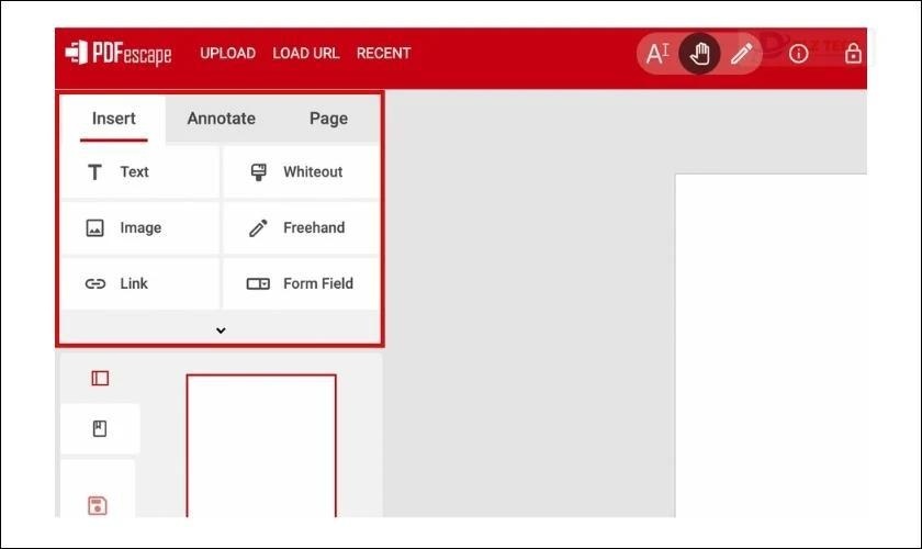 Thanh công cụ chỉnh sửa file PDF trên PDFescape