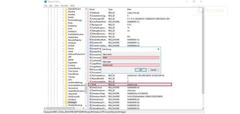 Cách fix lỗi màn hình đen win 10 - Thay đổi địa chỉ đường dẫn Windows Explorer trong Registry