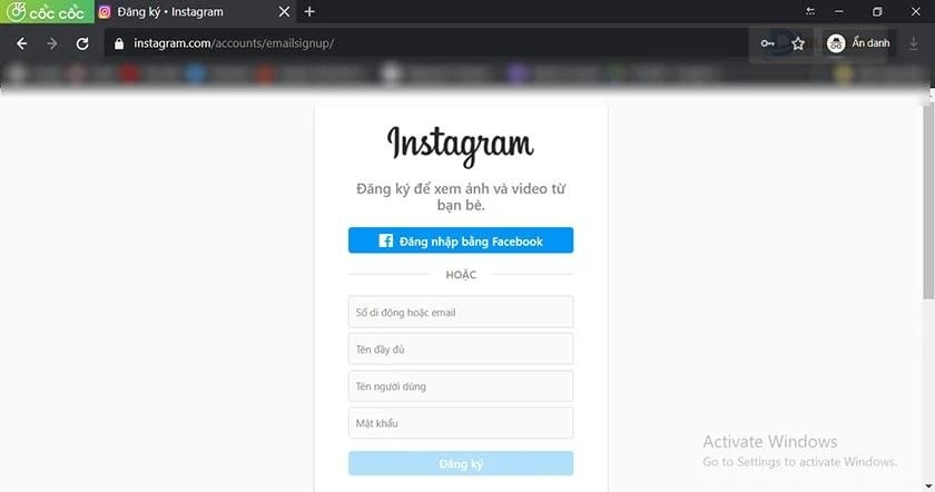 Cách đăng nhập Instagram bằng email