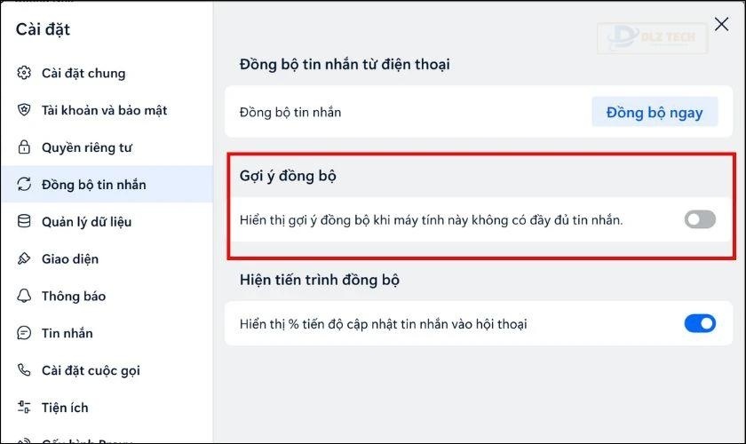 Thông báo yêu cầu đồng bộ Zalo
