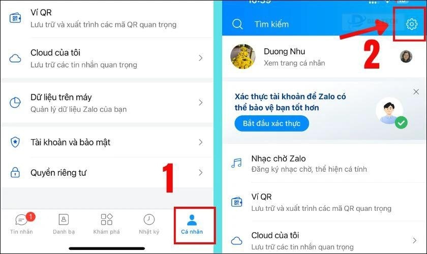 Đăng nhập thành công vào Cá Nhân và chọn Cài đặt