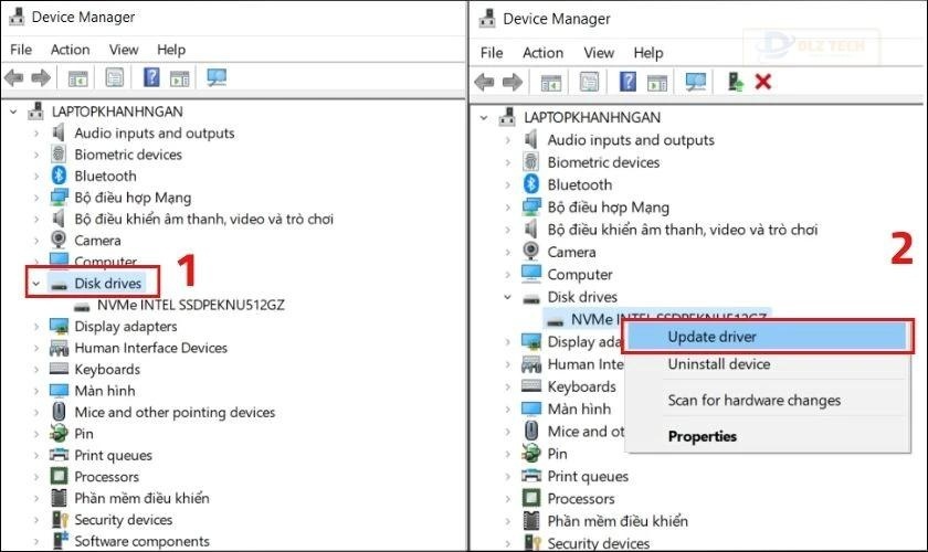 Click chuột phải chọn Update driver