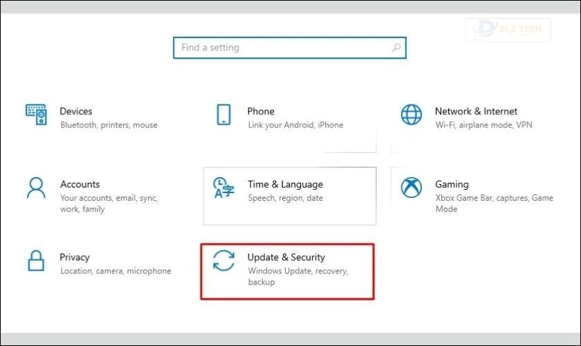 Chọn Update and Security