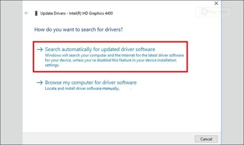 Chọn vào Search automatically for updated driver software