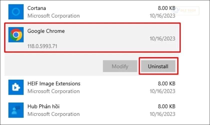 Chọn Uninstall để gỡ cài đặt ứng dụng