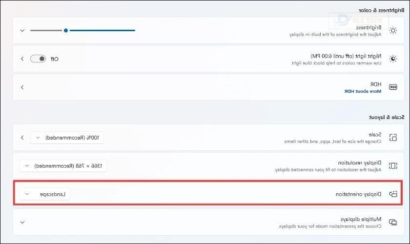Chọn mục Display orientation trong Settings