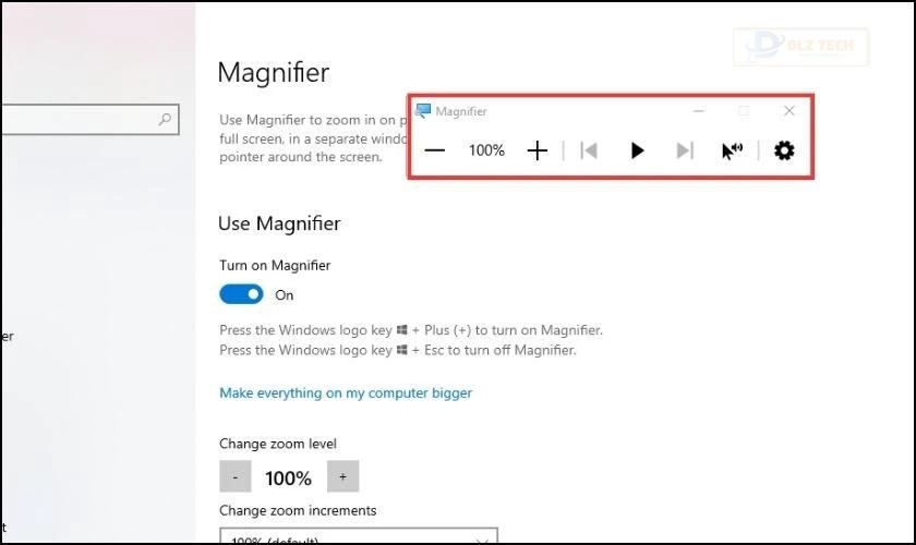 Dùng công cụ Magnifier để sửa màn hình máy tính bị phóng đại chiều ngang