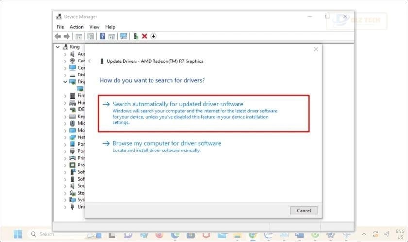 Chọn Search automatically for updated driver software
