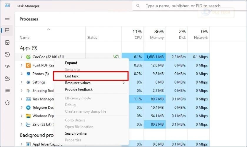 Dùng Task Manager tắt chương trình gây đơ máy tính
