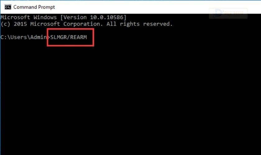 Nhập lệnh “SLMGR/REARM” và nhấn Enter