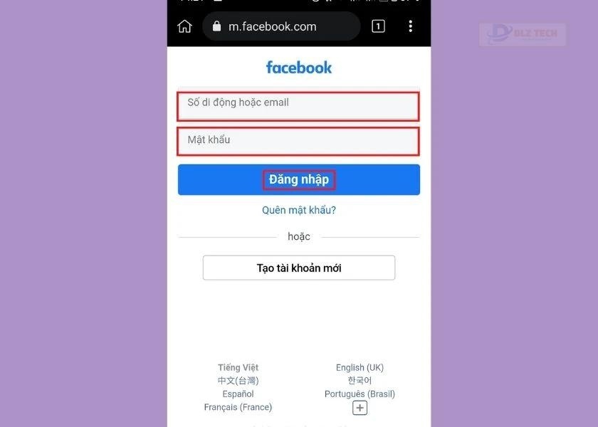 đăng nhập facebook