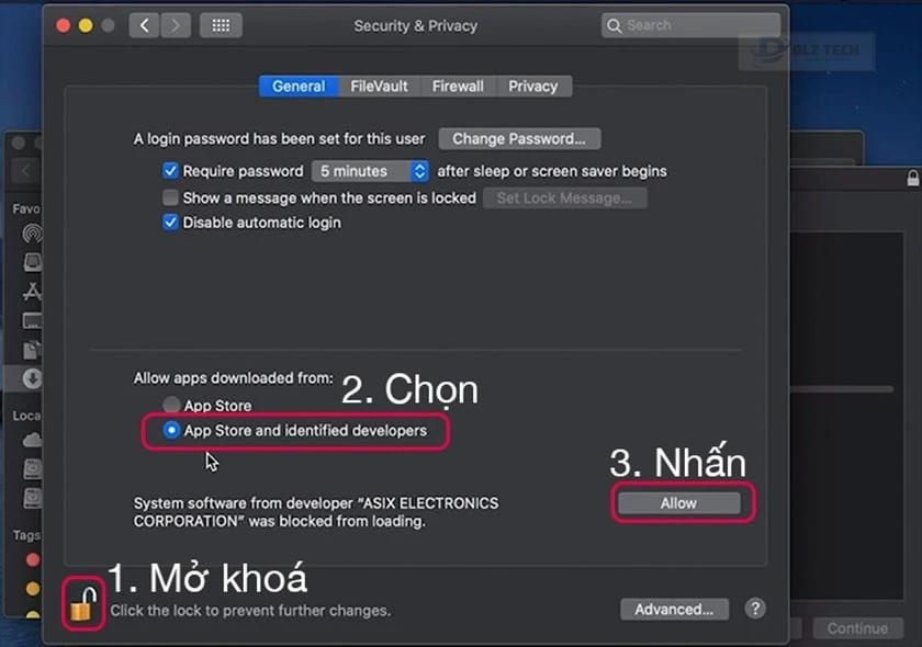 chọn App Store and identìfied developers