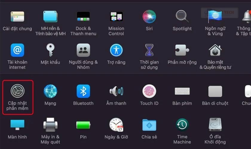 chọn cập nhật phần mềm