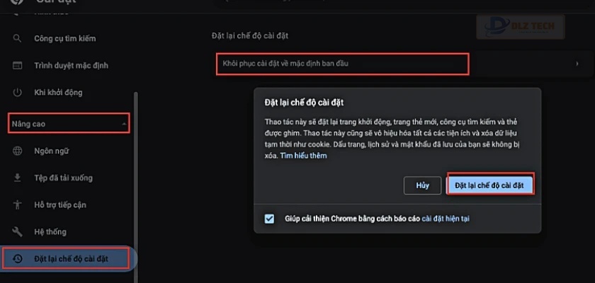 Khôi phục cài đặt gốc của Google Chrome