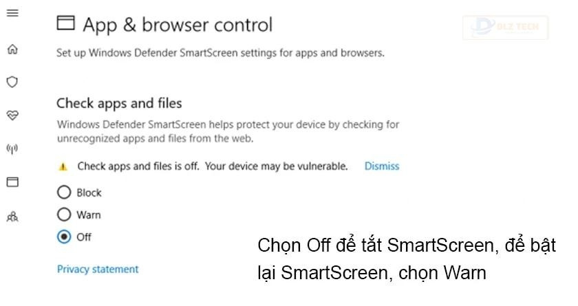 Tắt tính năng SmartScreen