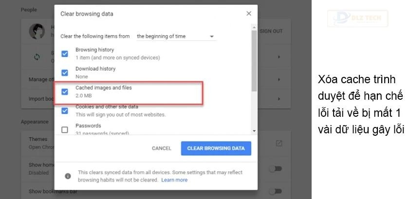Xóa cache trình duyệt