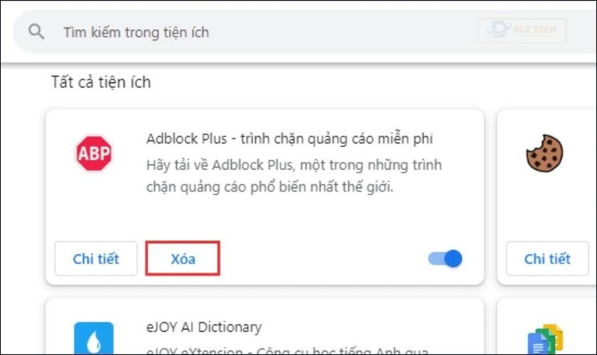 Xóa các tiện ích (Extension) đã cài trên máy tính