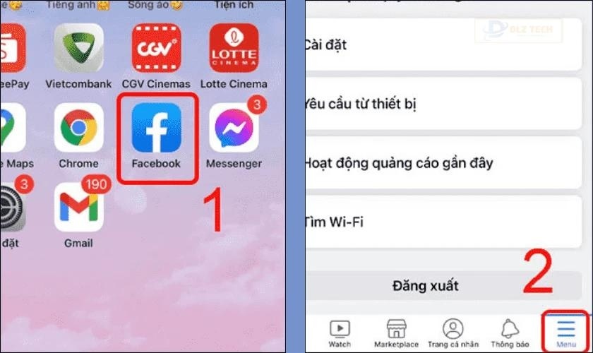 Mở Facebook và nhấn vào biểu tượng ba dấu gạch ngang