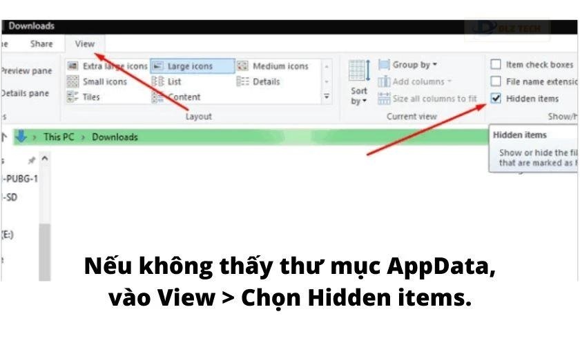 Tích chọn vào Hidden items
